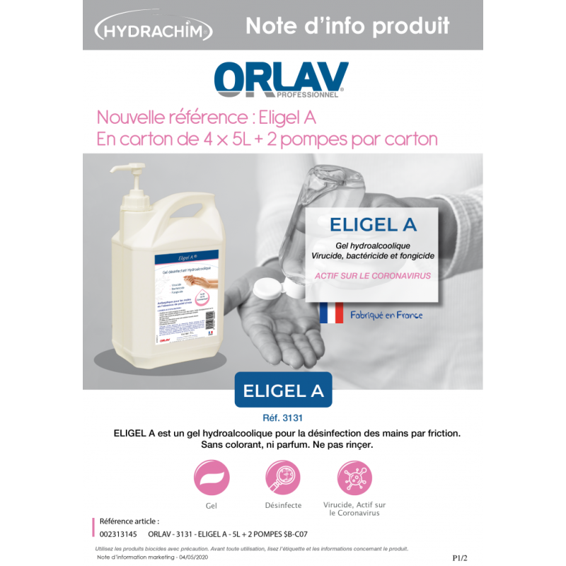 GEL HYDROALCOOLIQUE 1L ELIGEL A